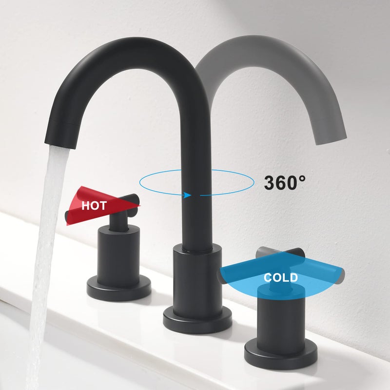 FROPO Two Handle Widespread Bathroom Sink Faucet - 3 Hole Vanity Faucet with Pop-Up Drain & cUPC Faucet Supply Lines, 8 Inch Black Bathroom Sink Faucet - Image 4
